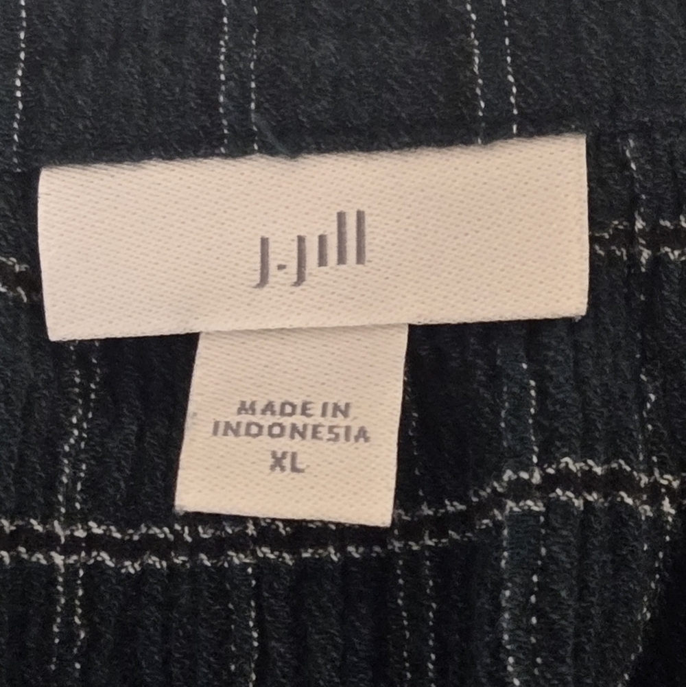 J. Jill Dark Green Windowpane Plaid Split Neck Button Blouse Size XL - Picture 5 of 8